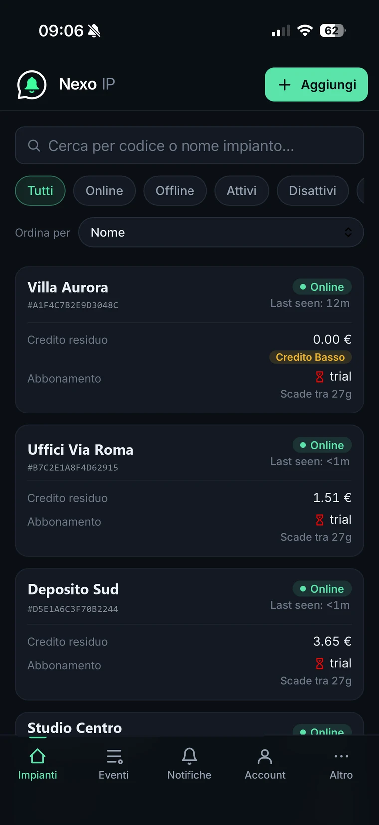 Preview of the NEXO IP dashboard on a smartphone