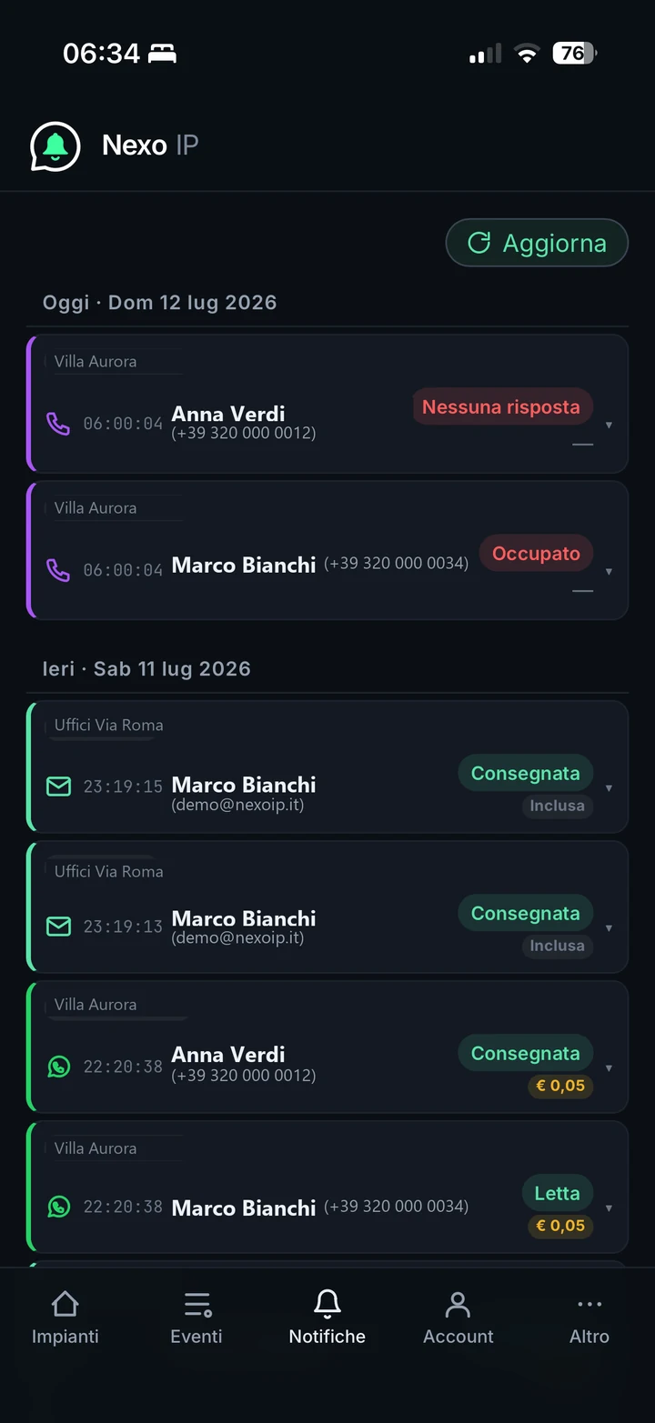 Preview of the NEXO IP notification log